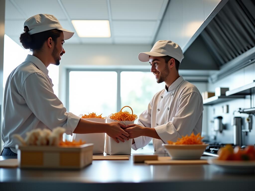 Chef handing a delivery bag to a HearthWay Courier